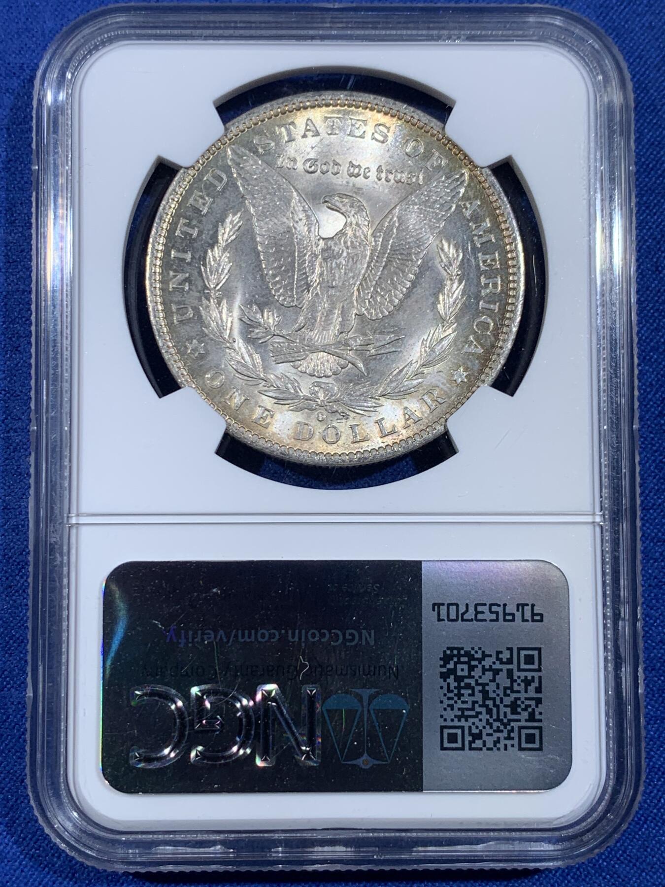 《竞宝斋》第439场 周日，周一，周二 3场连拍 （全场包邮） NGC MS62 美国1884年摩根1美元银币 卷拆白币 品相很不错 银价高涨 通货裸币逼近300 62分算是超值的选择