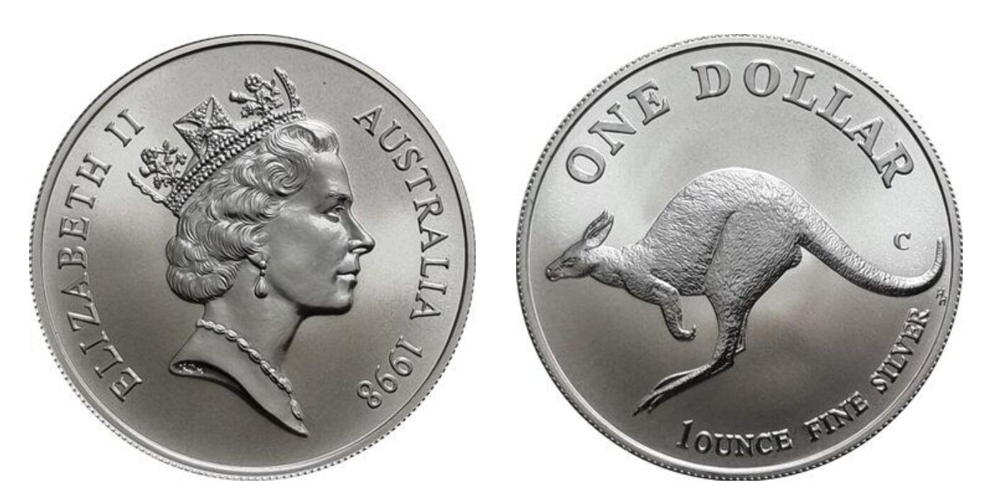 PThappally收藏第54次拍卖，英联邦地区硬币纸币 澳大利亚 1998  1元 袋鼠主题 1 盎司纯银纪念币 TQG MS 69