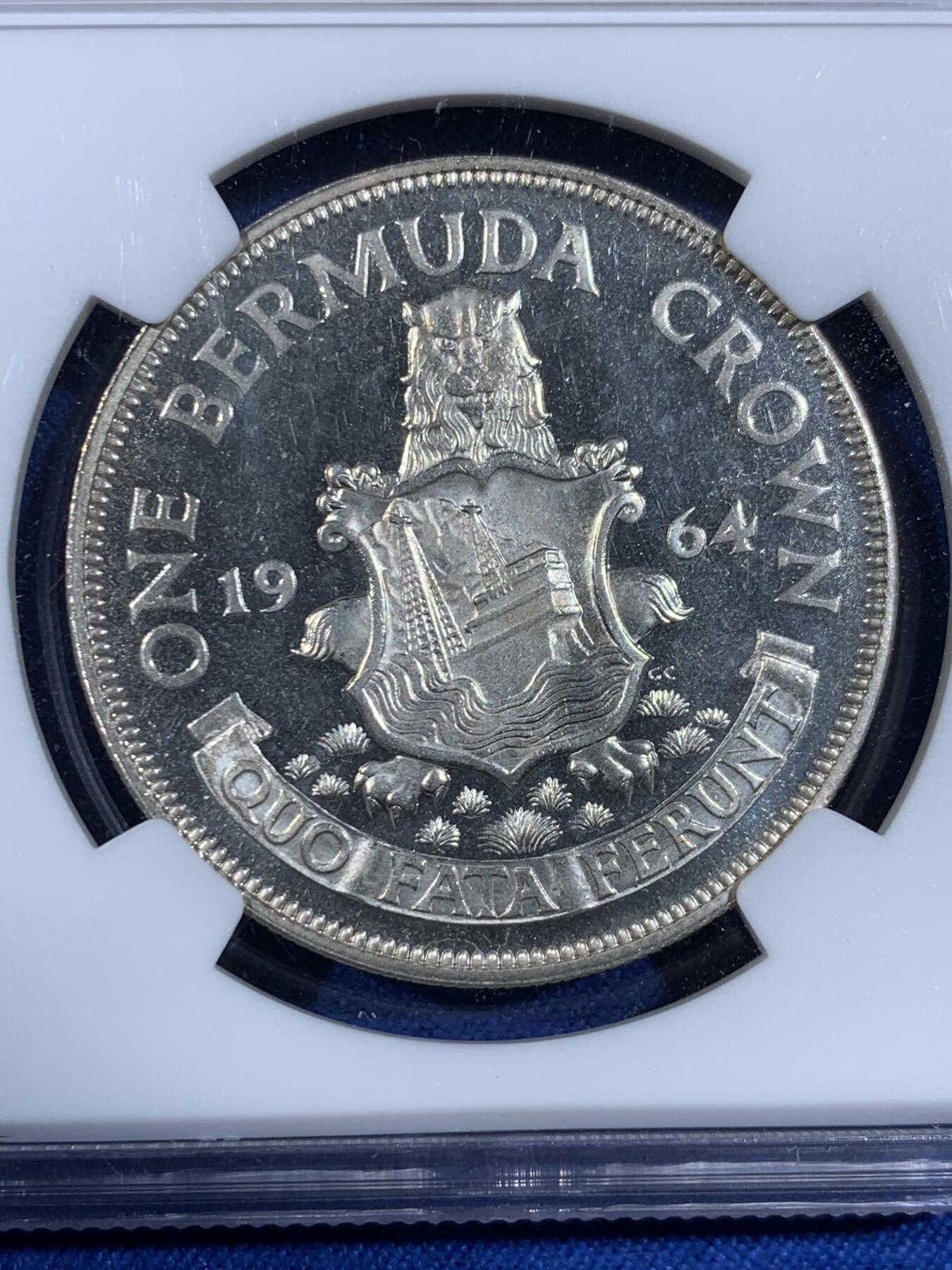 《竞宝斋》第439场 周日，周一，周二 3场连拍 （全场包邮） NGC PF67CAMEO 英属百慕大1964年伊丽莎白二世1克朗精制大银币，亚军分，更高分仅2枚