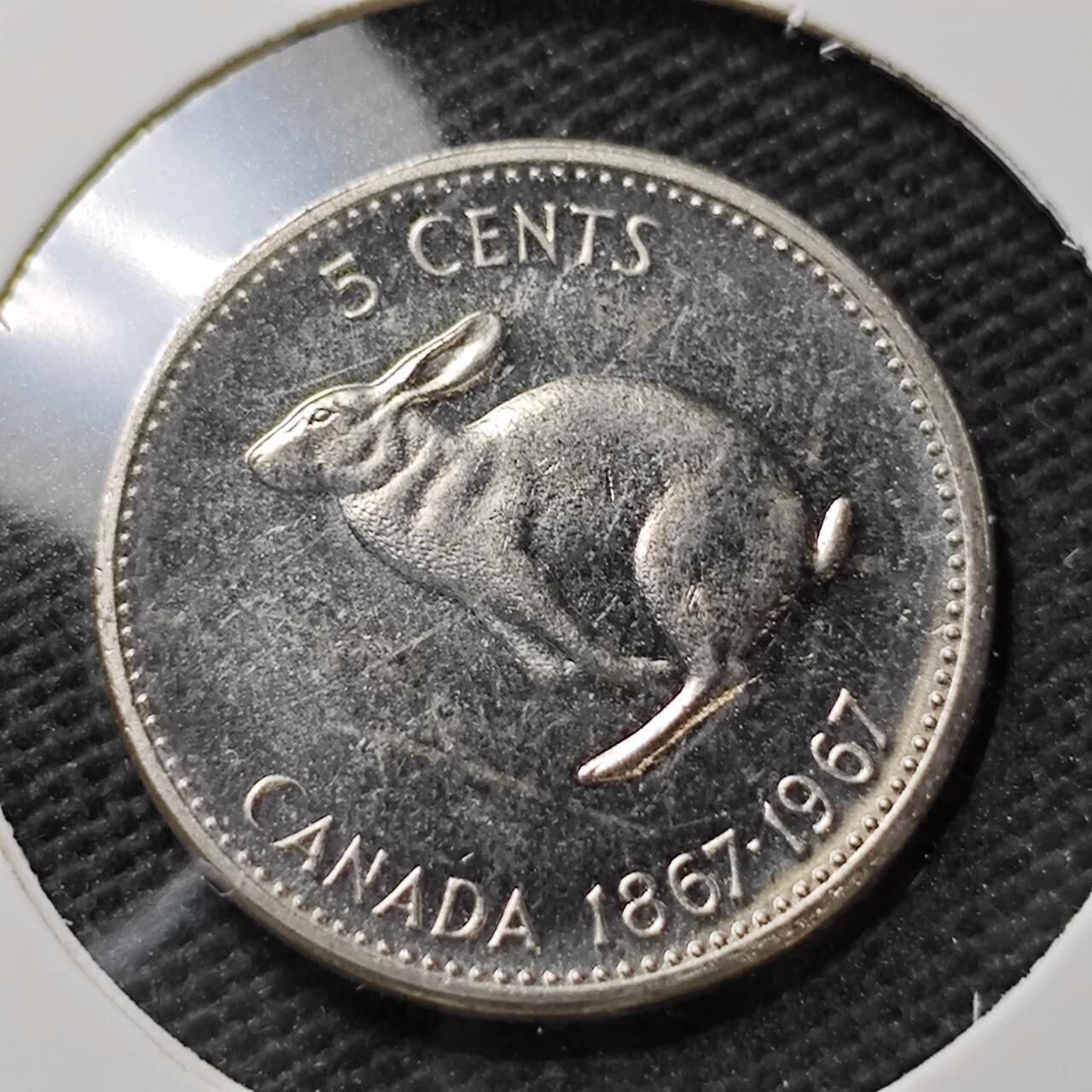 KK钱币收藏小铺  第372场  2月预留时间 周末发货  1967加拿大5分纪念币