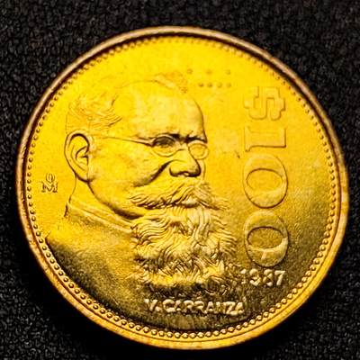 泉币菌-第130场-精品福利场 - 原铜光 墨西哥100比索 卡兰萨总统纪念币 27mm