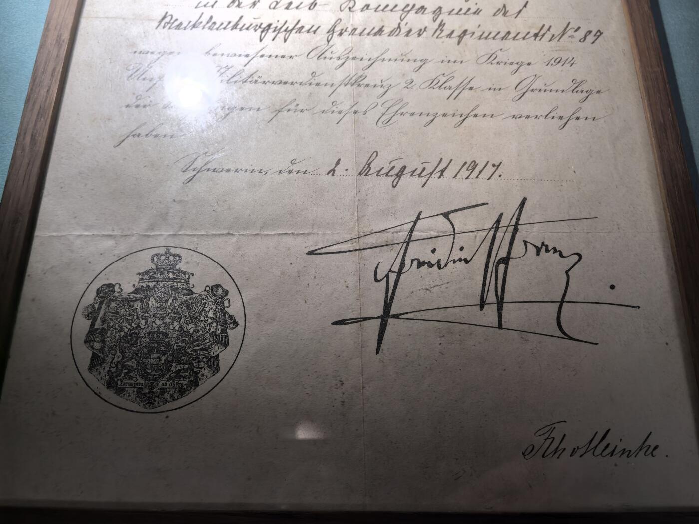 盛世勋华——号角文化勋章邮票专场拍卖第288期 德国（一战）梅克伦堡大公国英勇作战嘉奖令 1917年授予 带装裱框