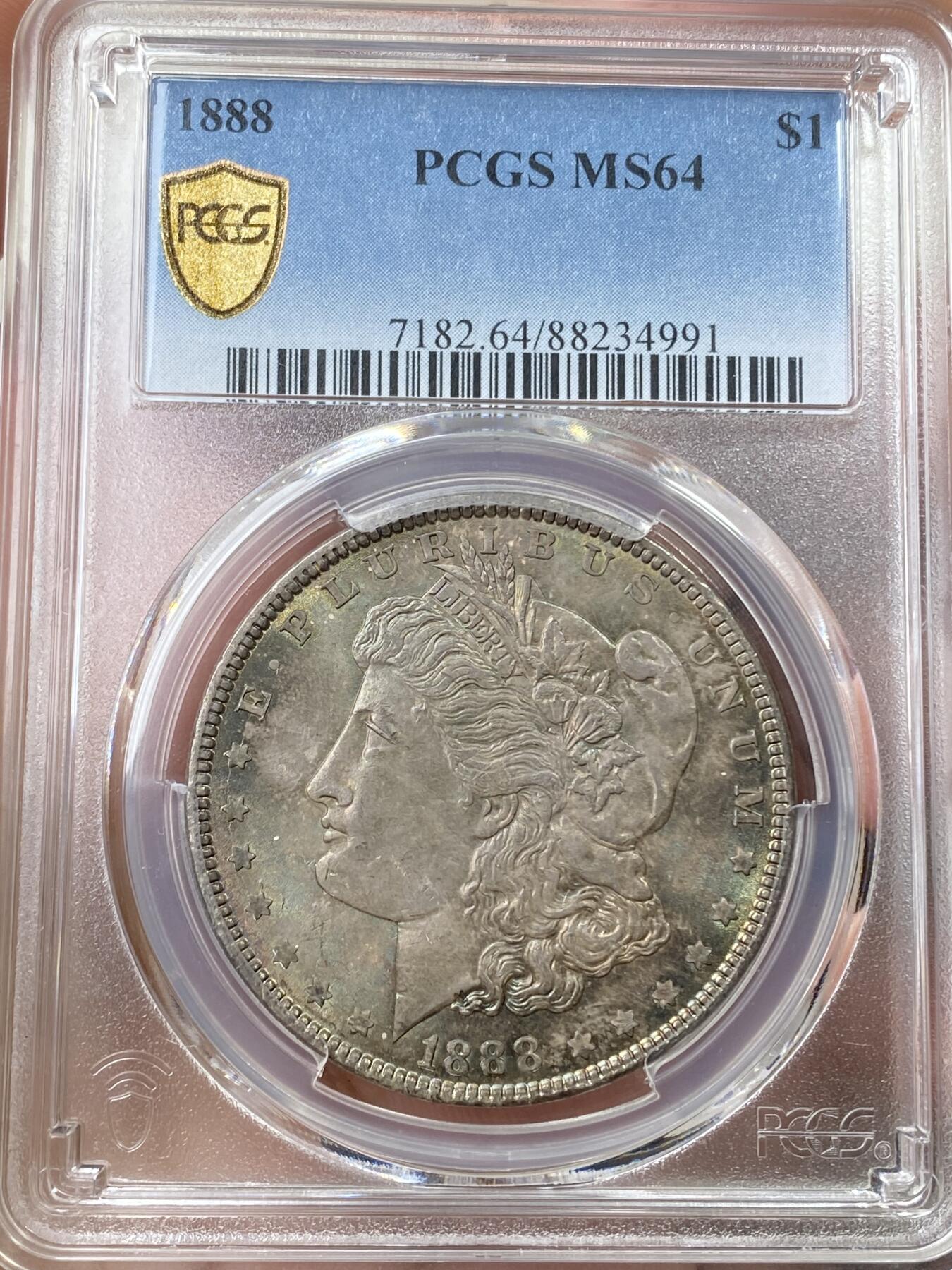 万国钱币拍卖第055期 PCGS MS64 1888美国摩根一元大银 少见年份极美绿五彩