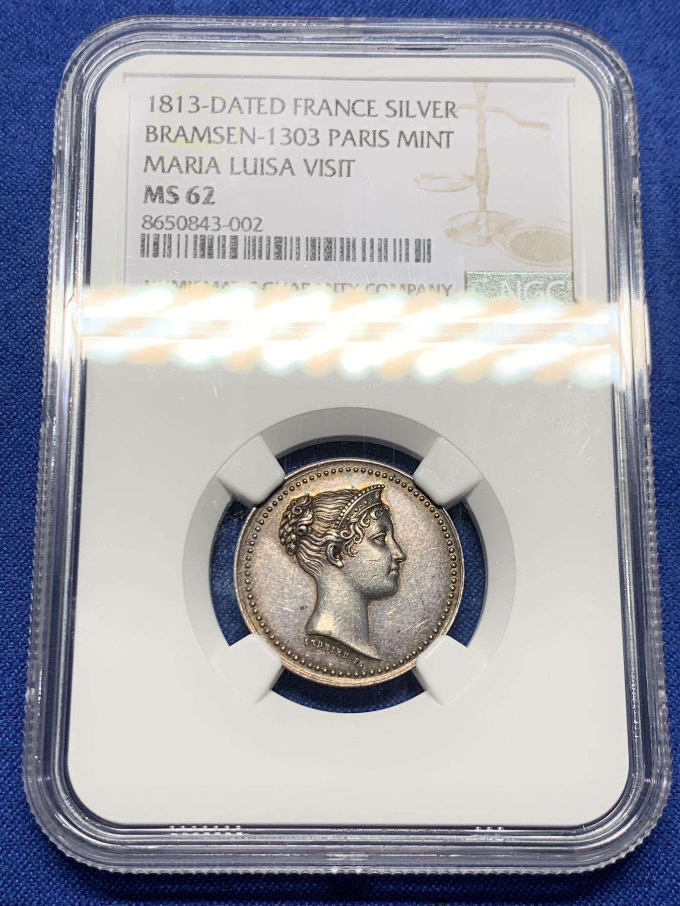 《竞宝斋》第439场 周日，周一，周二 3场连拍 （全场包邮） NGC MS62 法国1813年玛丽·路易丝皇后视察巴黎造币厂纪念银章 原铸