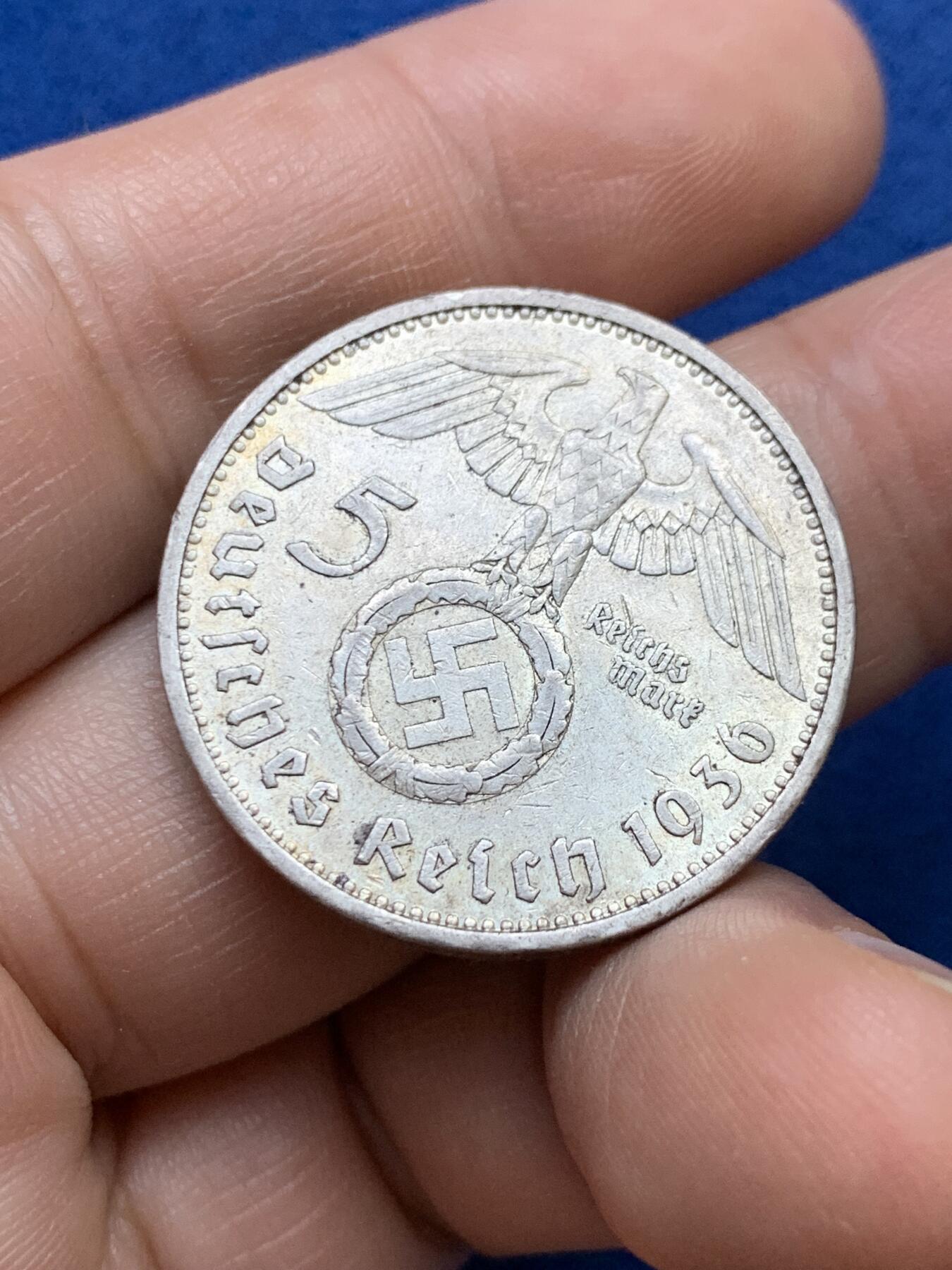 《竞宝斋》第439场 周日，周一，周二 3场连拍 （全场包邮） 德国 1936年 5马克 银币 A厂 风车版