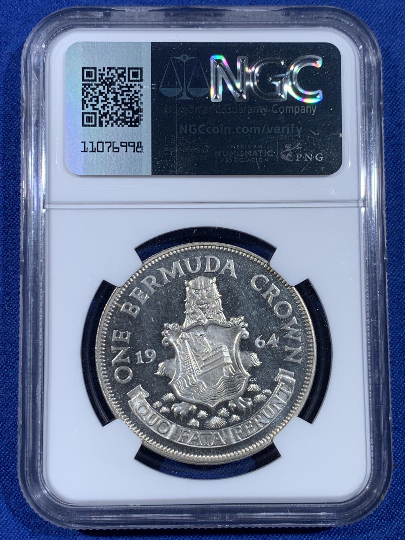 《竞宝斋》第439场 周日，周一，周二 3场连拍 （全场包邮） NGC PF67CAMEO 英属百慕大1964年伊丽莎白二世1克朗精制大银币，亚军分，更高分仅2枚
