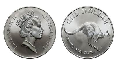 PThappally收藏第54次拍卖，英联邦地区硬币纸币 - 澳大利亚 1993 1元  袋鼠主题  1 盎司纯银纪念币 TQG MS 69