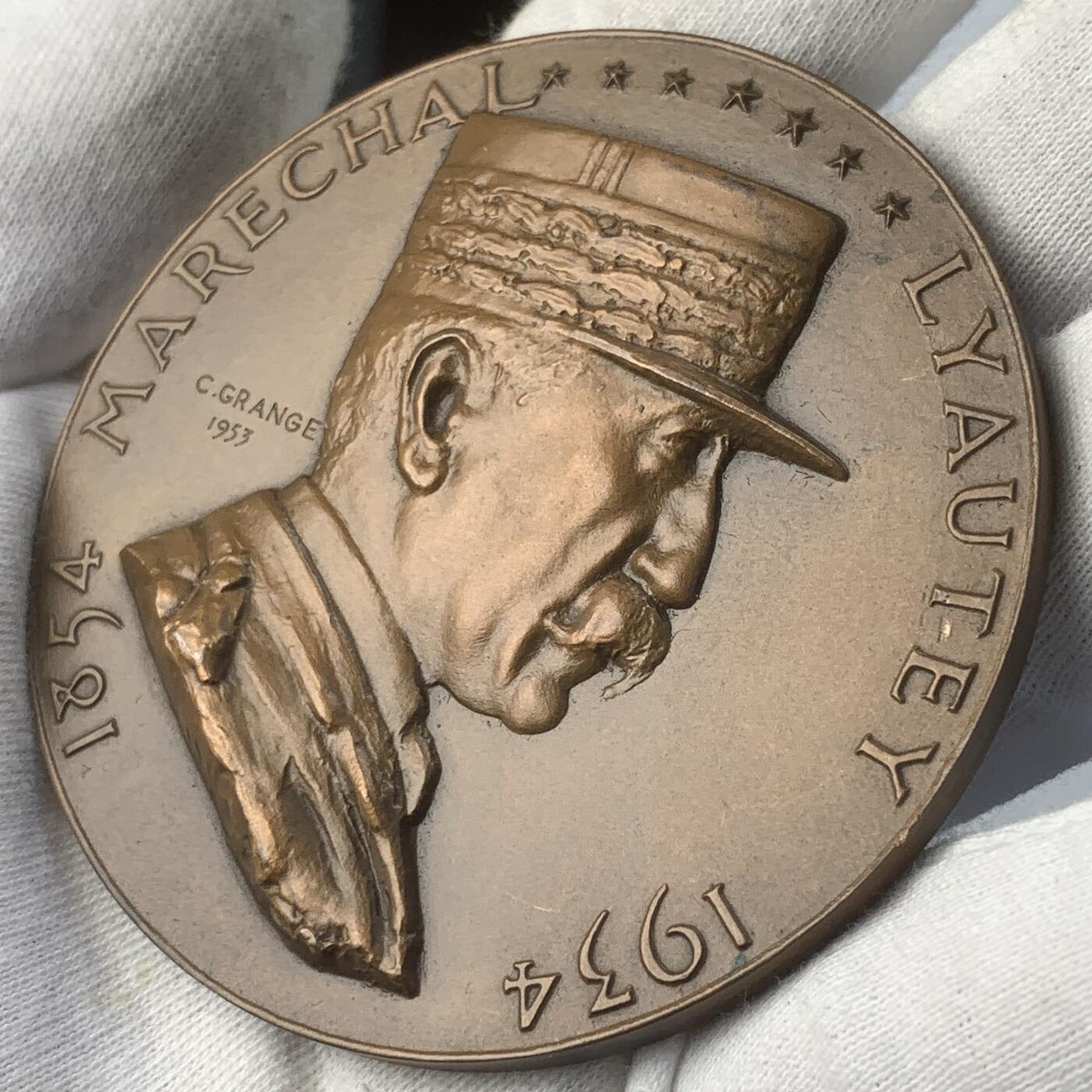 掌中浮雕-藏着的欧洲第042场 1954年法国陆军元帅LYAUTEY百年诞辰纪念铜章，72mm，167g