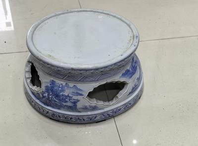 民国至创汇大尺寸青花花瓶座摆件 