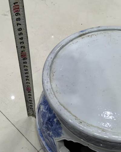 民国至创汇大尺寸青花花瓶座摆件 