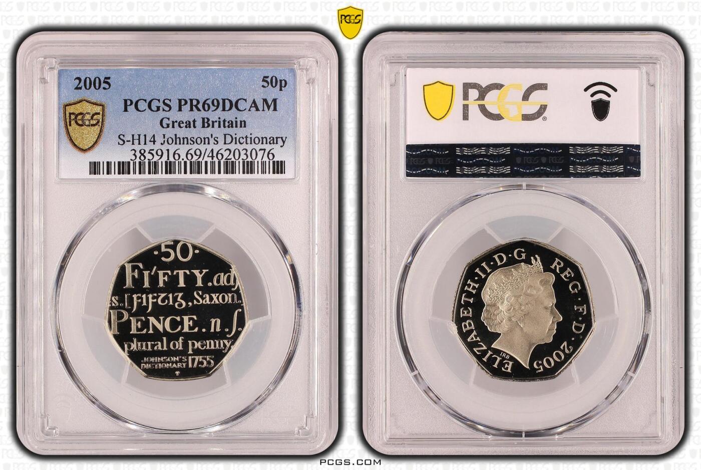 PThappally收藏第54次拍卖，英联邦地区硬币纸币  英国  2005 年  50 便士  铜镍币  8g PCGS PR69DCAM 