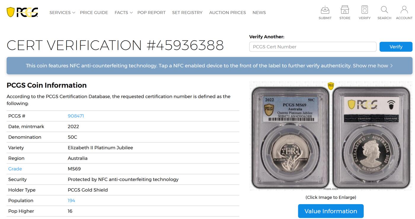 PThappally收藏第54次拍卖，英联邦地区硬币纸币 澳大利亚  2022 年  50 分 15.55g  铜镍币  PCGS MS69