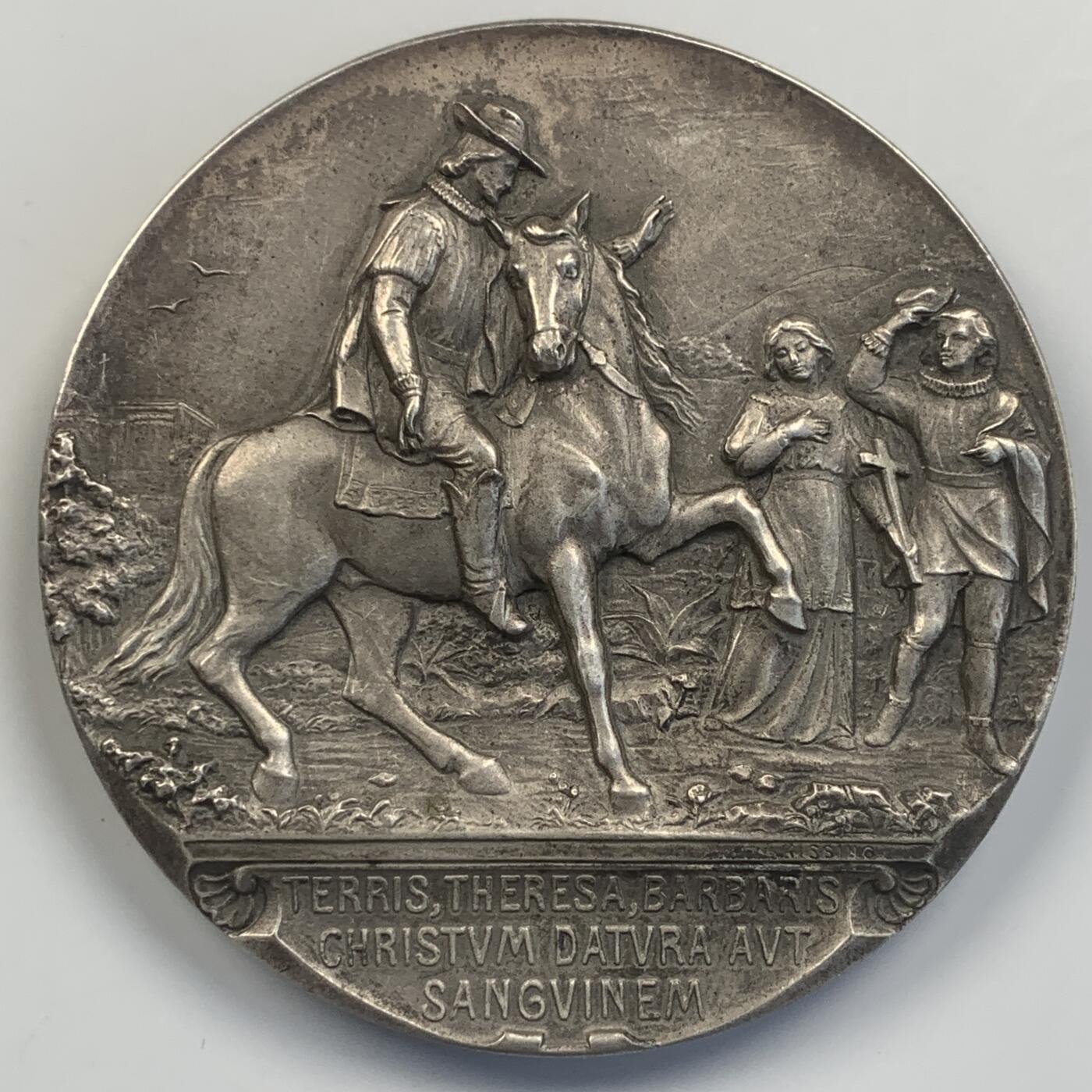 掌中浮雕-藏着的欧洲第042场 1922年西班牙圣女圣特蕾莎封圣300周年镀银纪念章，60mm