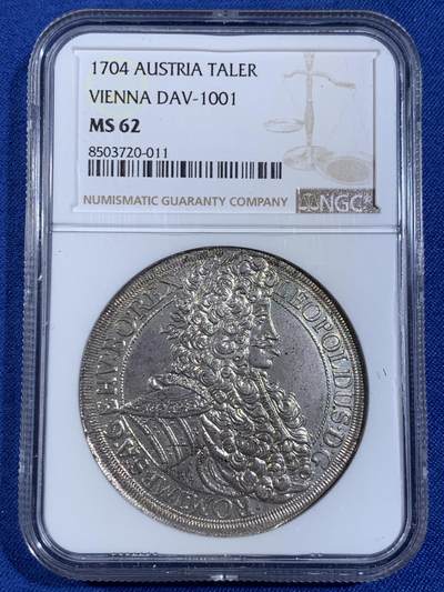 《竞宝斋》第439场 周日，周一，周二 3场连拍 （全场包邮） - NGC MS62 哈布斯堡王朝奥地利帝国 1704年 利奥波德一世 威尼斯版 泰勒大银币 热门猪嘴大波浪 底光充沛 状态不易