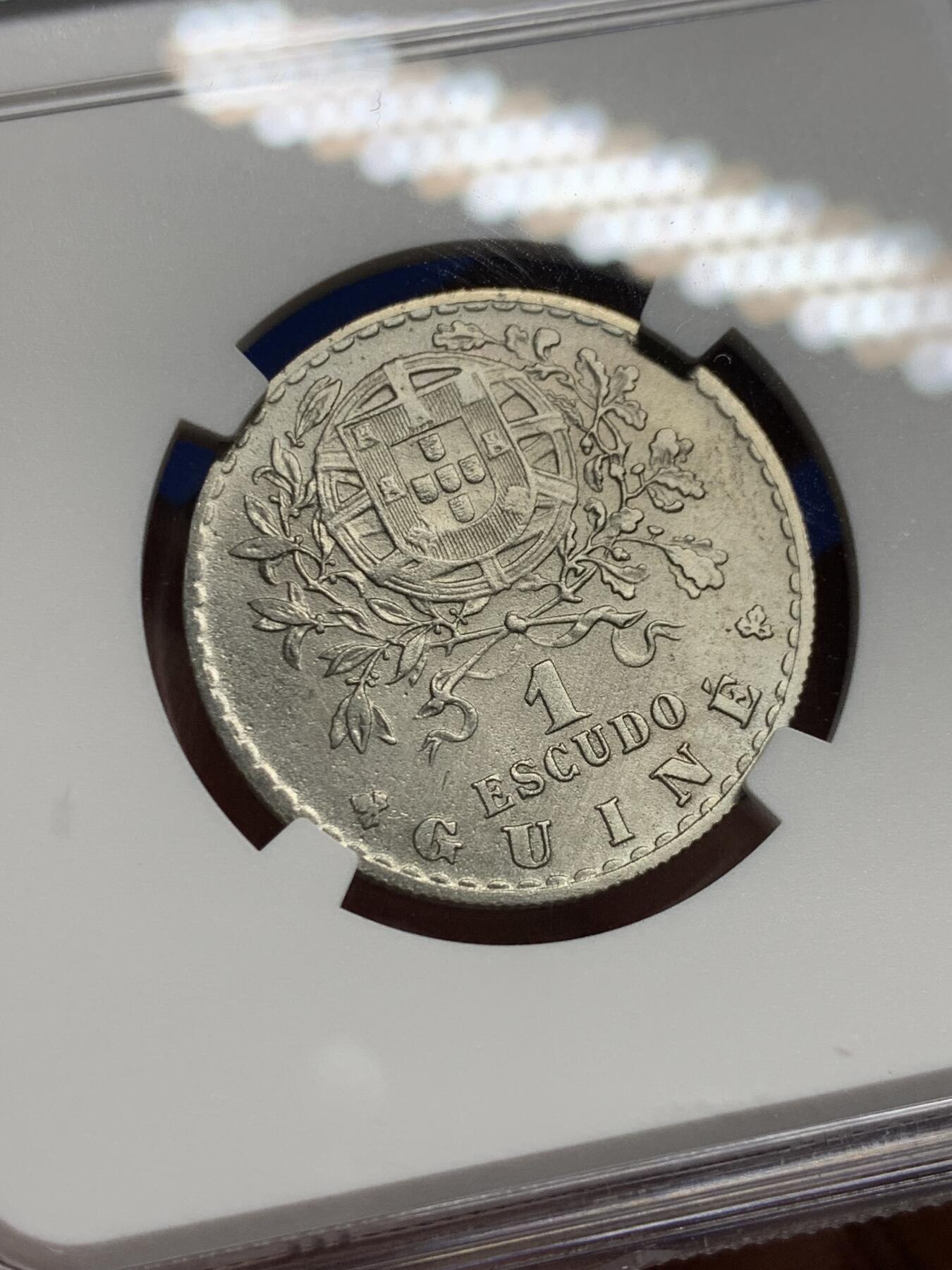 《竞宝斋》第439场 周日，周一，周二 3场连拍 （全场包邮） NGC UNC 葡属几内亚 1933年 1埃斯库多 该系列的最大面值 非常难得品种