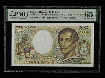 【礼羽收藏】🌏世界钱币拍卖第112期 - 法国 1981年200法郎 孟德斯鸠 PMG65EPQ A版首年