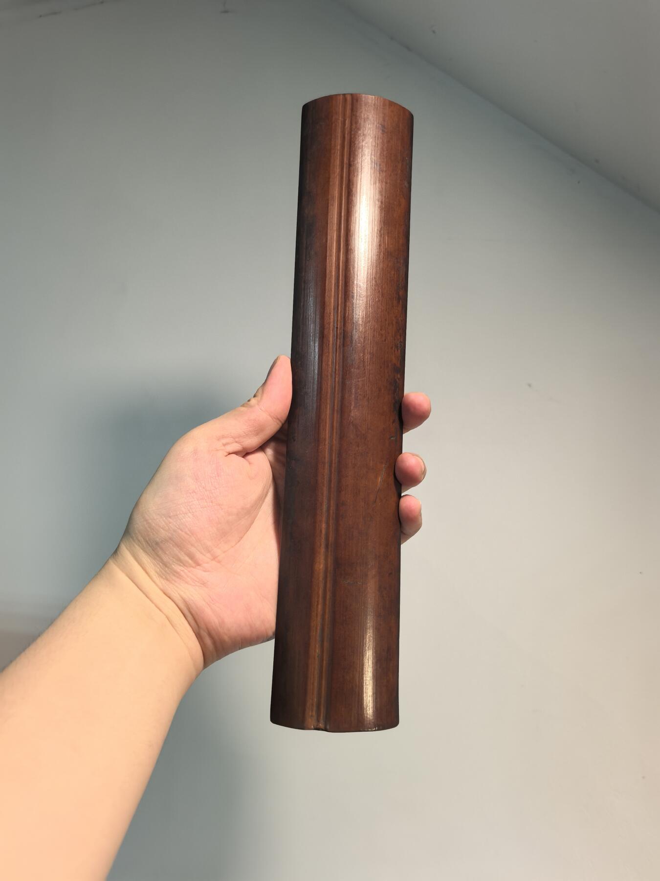 兰馨堂古玩杂项专场 老竹雕双面诗文素镇纸摆件 双面雕工