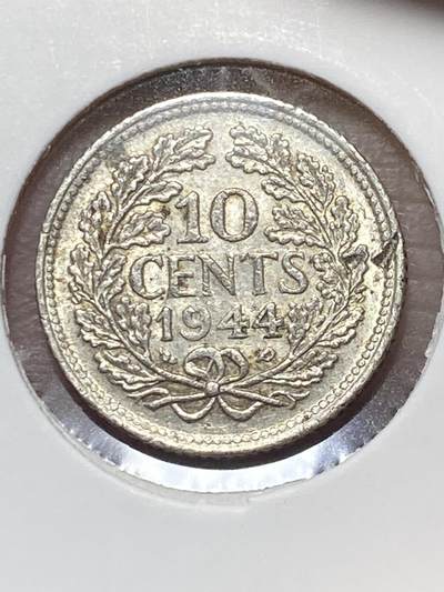 2025年第一百三十场(总第一百五十六场）外国好品纸夹散币场(免佣金) - 带光好品–荷兰🇳🇱1944年10分银币(威廉明娜女王中年，二战流亡英国时期，P标费城造，640银)