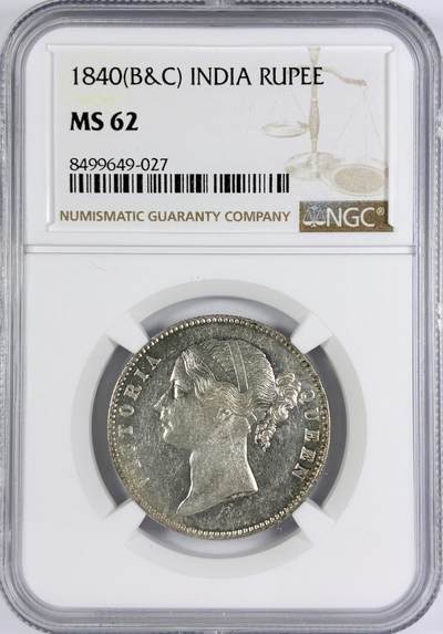 【雨安】【世界币章116期-评级币专场】2025-11-22 周六 19:30 保真【直播拍卖】 - [评级亚洲] India 英属印度 1卢比 KM#0458 1840年 维多利亚  NGC-MS62