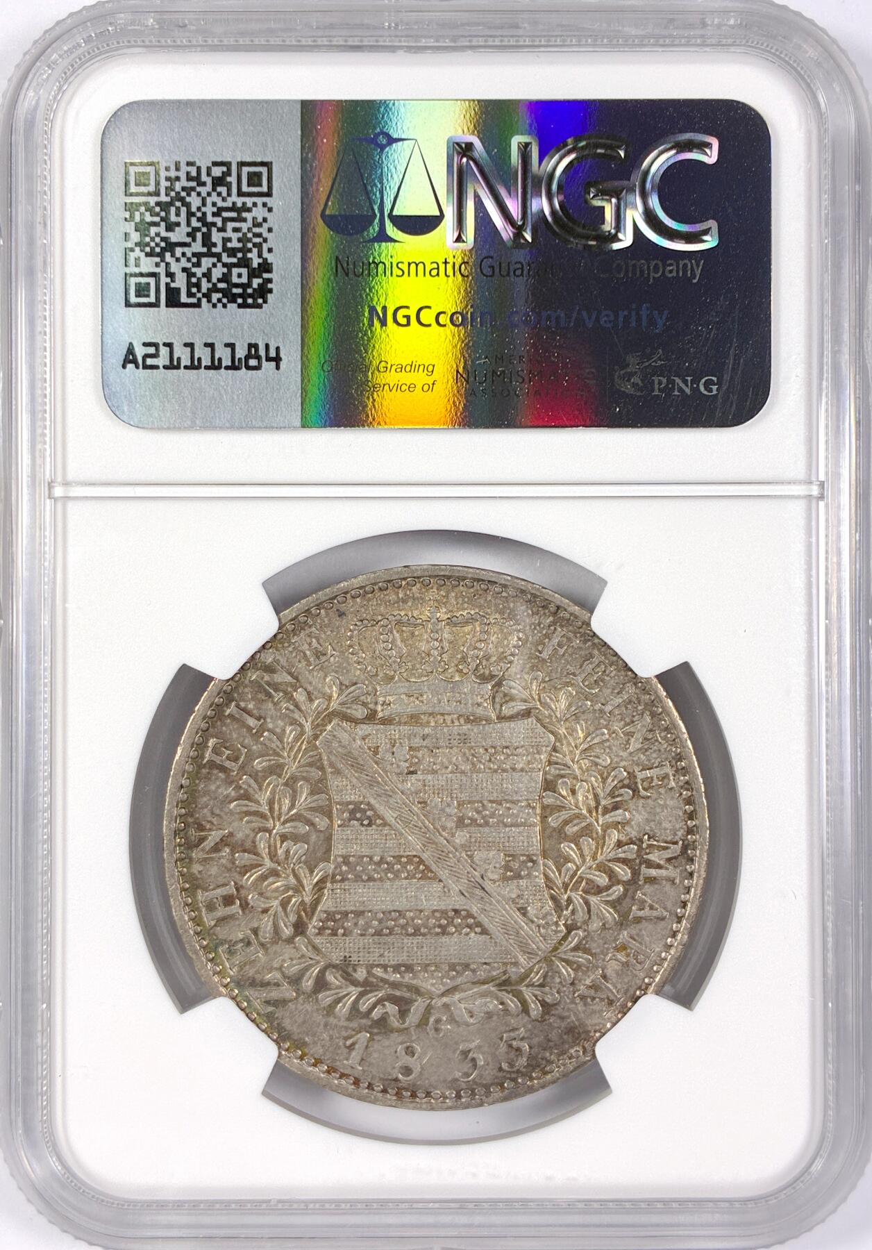 【雨安】【世界币章116期-评级币专场】2025-11-22 周六 19:30 保真【直播拍卖】 [评级德国] Germany 德国 德意志 1泰勒 Saxony萨克森 Thun.309 (1829-1836) 安东 1833年  NGC-AU55