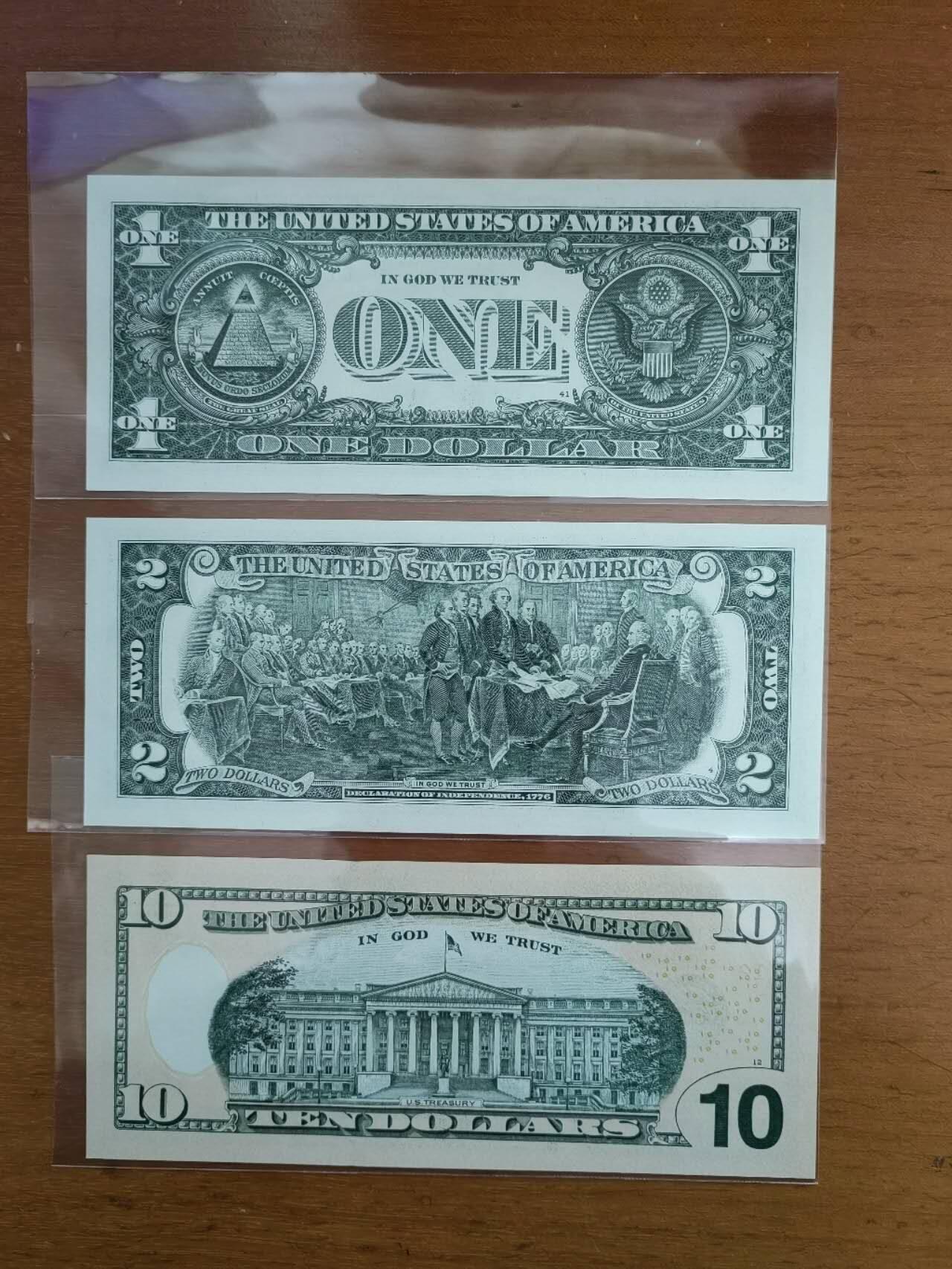 外国纸币专场251122第六十四场 美国🇺🇸紙币三张，全新品相UNC。