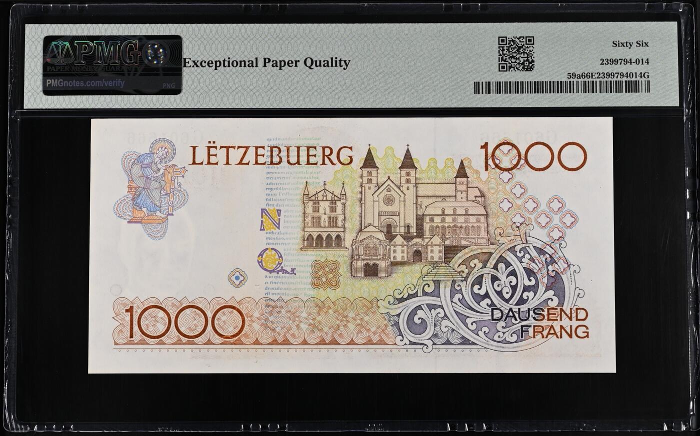 《外钞收藏家》第五百八十六期（品种丰富、精品多）（本平台长期征集拍品、欢迎藏友们联系合作） 1985年卢森堡1000法郎 PMG66 豹子号666 倒置号 非常难得的好号码