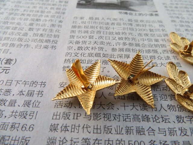 10--87早期武警将军肩章星星一对松枝一付（铜皮材质，松枝有背纹版）