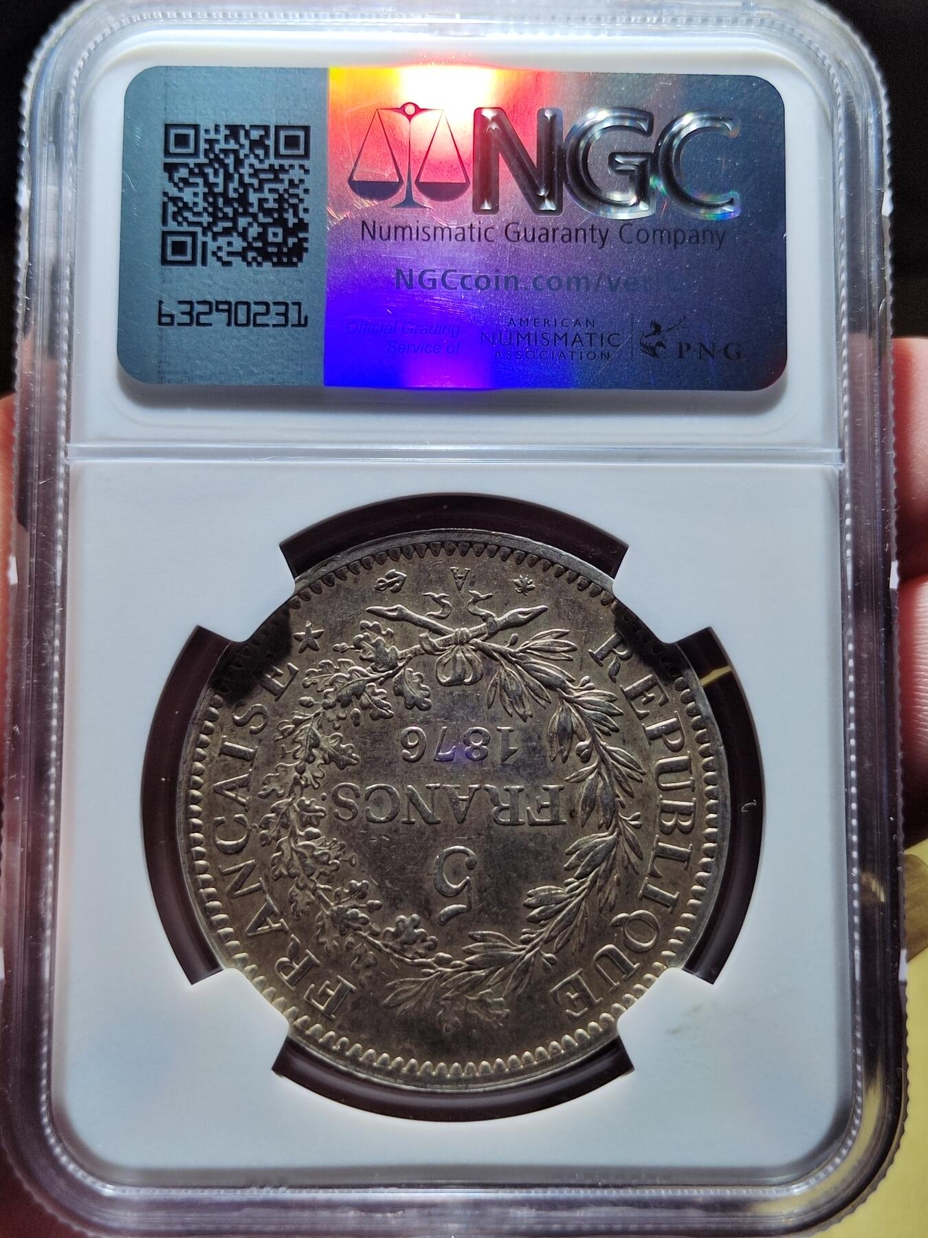 中外钱币第五场 NGC-MS61法国1876年大力神5法郎