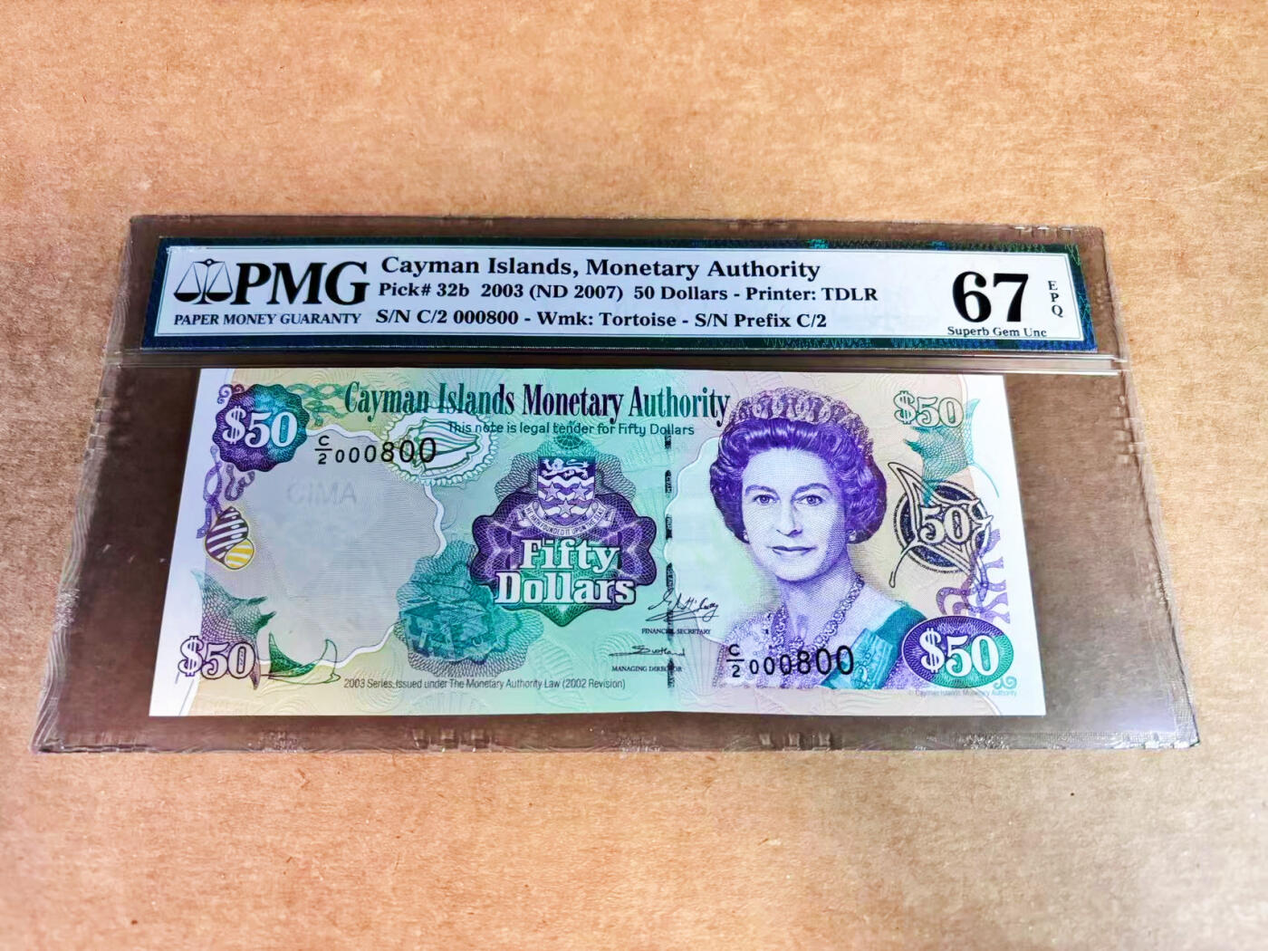 【Blue Auction】世界纸币精拍第752期——18级TOP拍卖/信誉/品质/专业/高效💫  【800小号 倒置号】开曼群岛 2003年50元 女王 设计精美 PMG67EPQ 高分老壳 