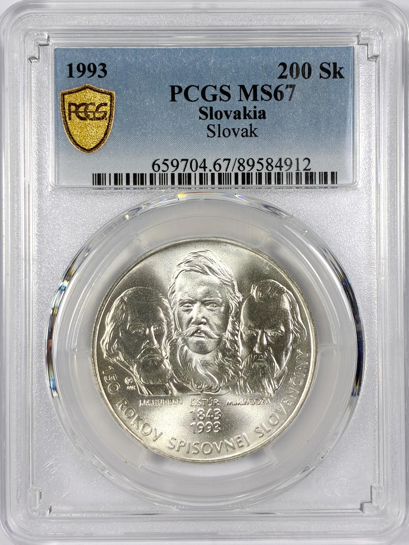 【雨安】【世界币章116期-评级币专场】2025-11-22 周六 19:30 保真【直播拍卖】 [评级现代] Slovakia 斯洛伐克 200克朗 1993年  PCGS-MS67