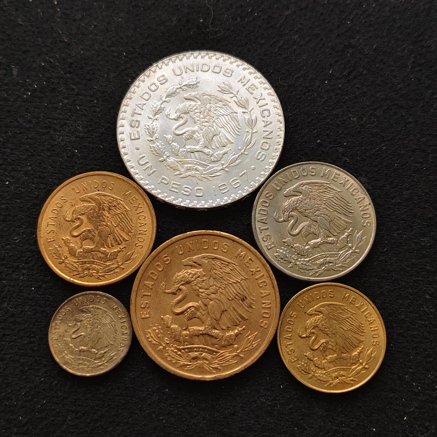 【全场包邮】纯粹捡漏拍479场（免费代拍第16场） 墨西哥1967年原光6枚套币