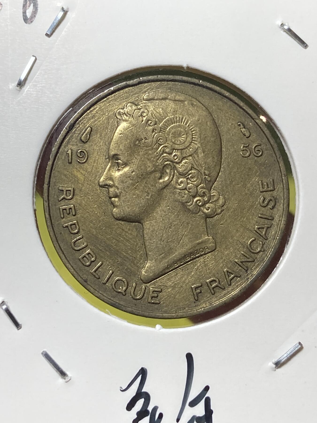 2025年第一百三十场(总第一百五十六场）外国好品纸夹散币场(免佣金) 好品–法属西非1956单年份10法郎