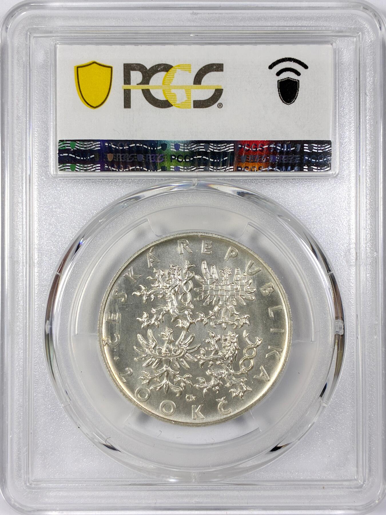 【雨安】【世界币章116期-评级币专场】2025-11-22 周六 19:30 保真【直播拍卖】 [评级现代] Czech 捷克 200克朗 1997年  PCGS-MS66