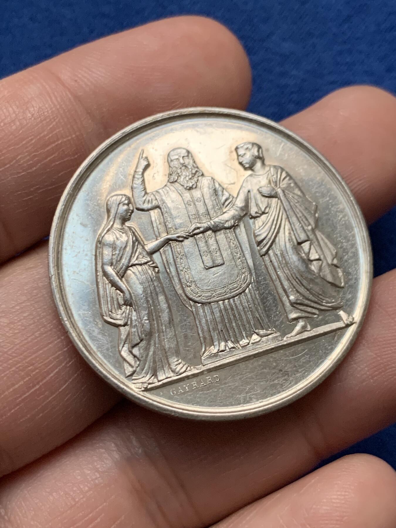 《竞宝斋》第440场 周日，周一，周二 3场连拍 （全场包邮） 法国婚姻与爱情纪念银章，22.04g，36.3mm，丰饶角边铭