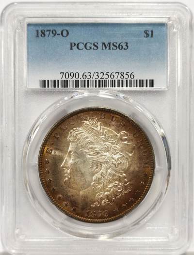 博洋堂藏家专场系列之美国钱币白金之夜专场暨第148期（全场包邮） - PCGS MS63 美国1879 O 摩根 在结束了自1861年内战长达18年的闭厂 此为新奥尔良铸币厂的首年摩根 早期新奥尔良厂常见弱打 但此枚铸打深俊 双面环状黄赤色包浆 极具吸引力 麦稀奇首见品种 收藏佳品 背面卡槽有一小缺