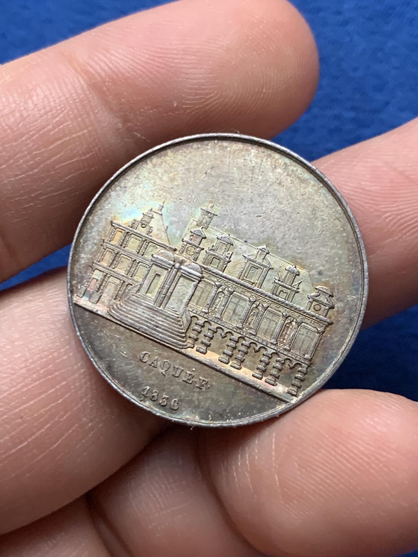 《竞宝斋》第440场 周日，周一，周二 3场连拍 （全场包邮） 法国拉罗谢尔市政委员会银质代币，8.83g，28.3mm，手指边铭