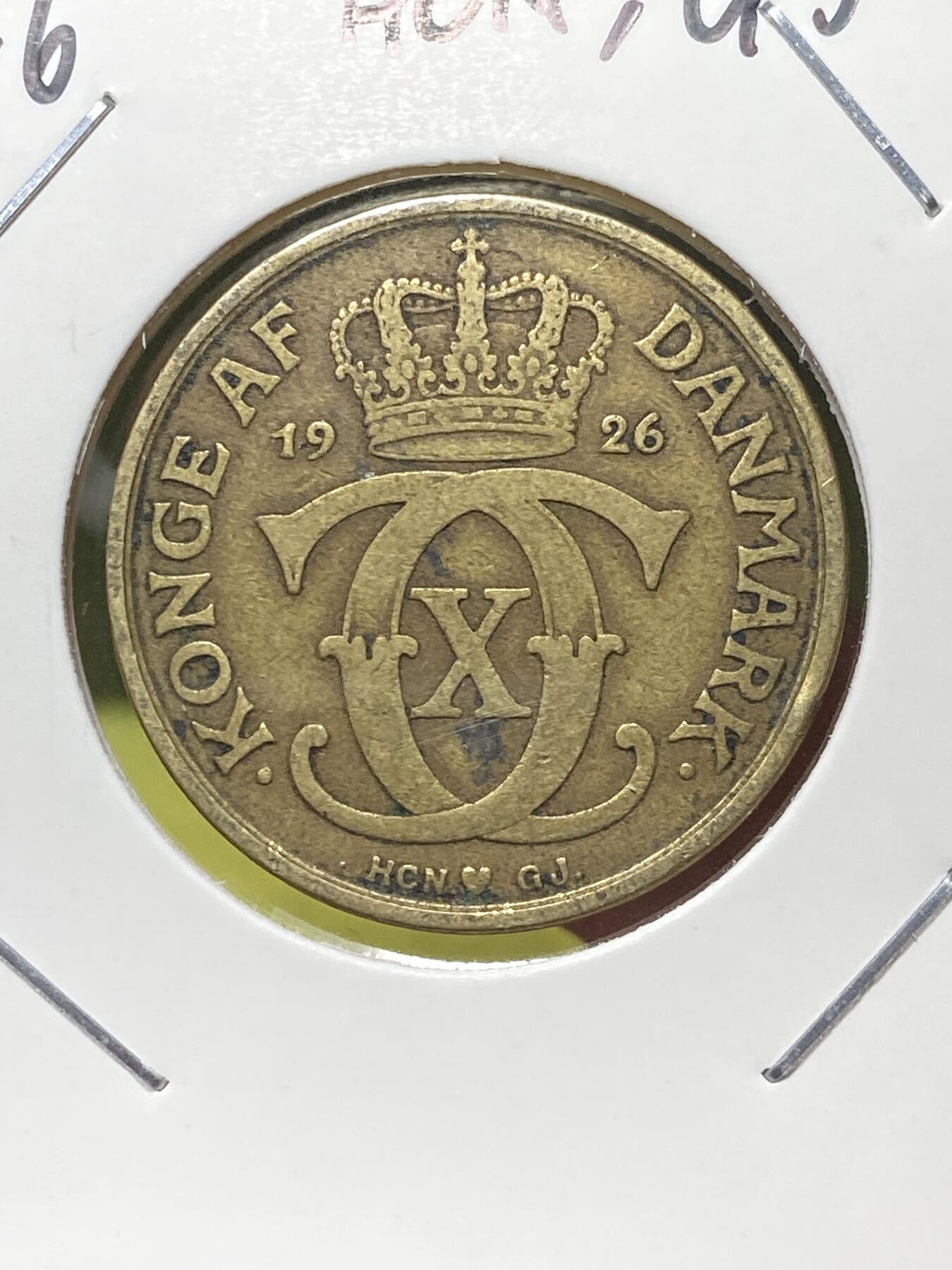 2025年第一百三十场(总第一百五十六场）外国好品纸夹散币场(免佣金) 丹麦🇩🇰1926年1克朗(克里斯蒂安十世第二版，HCN; GJ版，关门年仅发行3年)