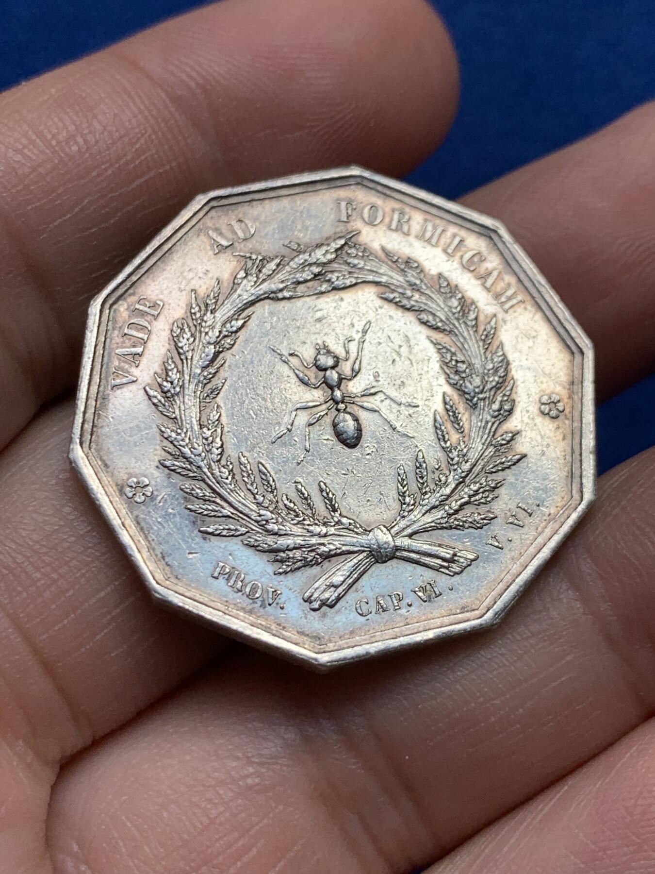 《竞宝斋》第440场 周日，周一，周二 3场连拍 （全场包邮） 法国十角银章，里昂储蓄银行，16.02g，32.7mm，丰饶角边铭