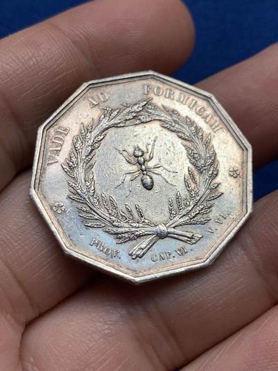 《竞宝斋》第440场 周日，周一，周二 3场连拍 （全场包邮） - 法国十角银章，里昂储蓄银行，16.02g，32.7mm，丰饶角边铭