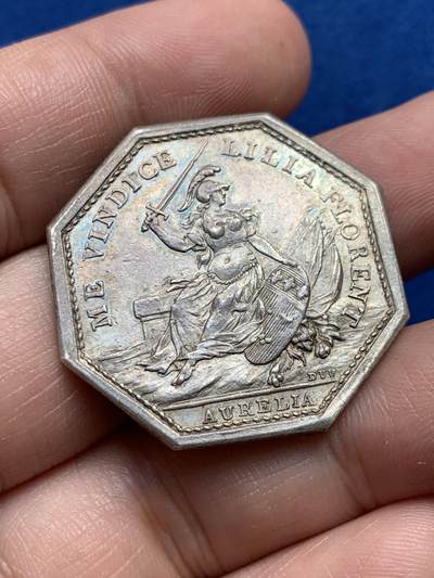 《竞宝斋》第440场 周日，周一，周二 3场连拍 （全场包邮） - 法国奥尔良市政厅八角银质代币，12.95g，32.6mm，早期无边铭