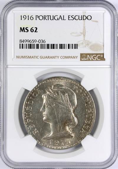 【雨安】【世界币章116期-评级币专场】2025-11-22 周六 19:30 保真【直播拍卖】 - [评级欧洲] Portugal 葡萄牙 Republic 1埃斯库多 KM#0564 (1915-1916) 1916年  NGC-MS62