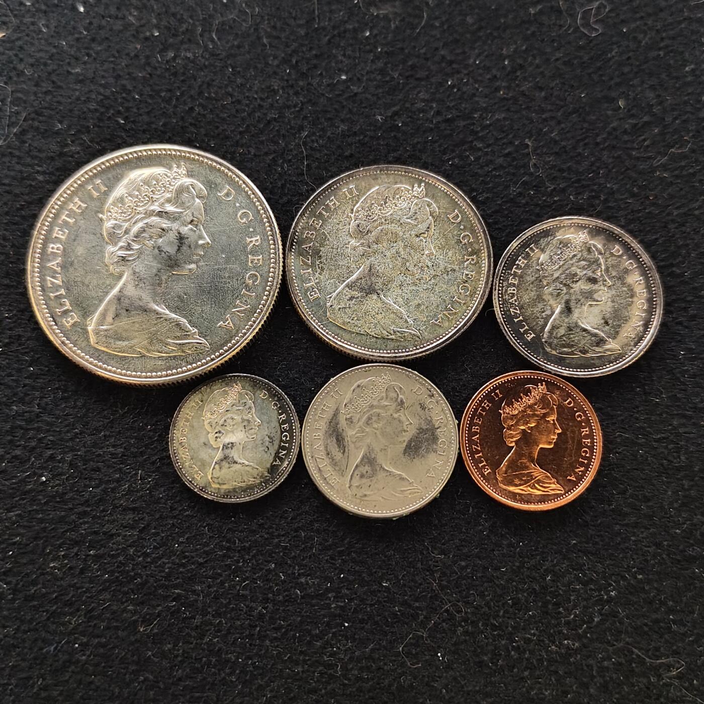 【全场包邮】纯粹捡漏拍479场（免费代拍第16场） 加拿大1967年联邦百年4银1镍1铜纪念套币6枚全套