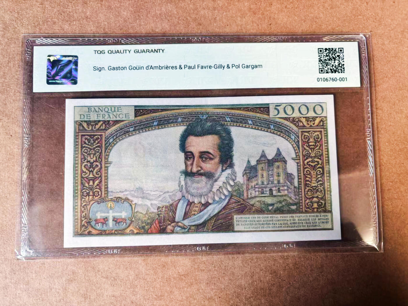 【Blue Auction】世界纸币精拍第752期——18级TOP拍卖/信誉/品质/专业/高效💫  【数二无47 红字加盖过渡版 】法国1958年50新法郎 亨利四世 仅发行一年 TQG50