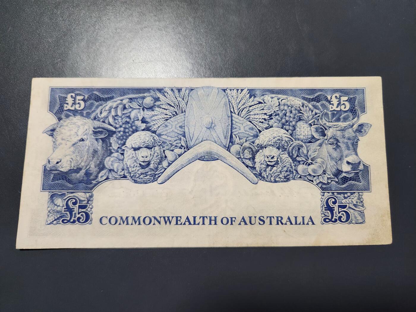 11月19号晚上8点 外国纸币自动截拍第61场 澳大利亚联邦 1954年版 5镑 (探险家 富兰克林) 美品稀少
