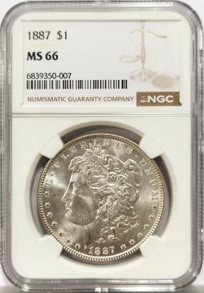 博洋堂藏家专场系列之美国钱币白金之夜专场暨第148期（全场包邮） - NGC MS66 美国1887 摩根 品相完美 十字转光