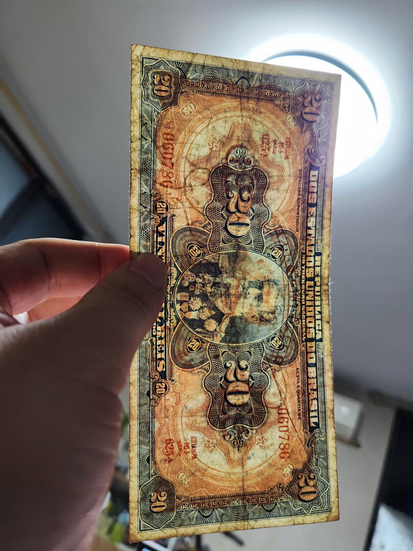 11月21号晚上8点 外国纸币自动截拍第61场 巴西老版 签字版1931年20克鲁塞罗 原票美品