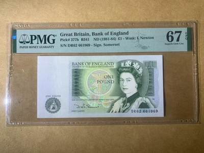 【礼羽收藏】🌏世界钱币拍卖第115期 - 【DR62 661969】 PMG67 1981-84年英国D序列1镑纸币 女王钞 无3457尾1969 倒置号 年份号 高分靓号