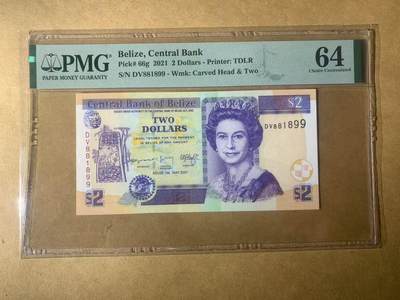 【礼羽收藏】🌏世界钱币拍卖第112期 - 【DV881899】全新UNC 2021年伯利兹2面值纸币 女王钞 无3457尾899 倒置号