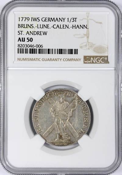【雨安】【世界币章116期-评级币专场】2025-11-22 周六 19:30 保真【直播拍卖】 - [评级德国] Germany 德国 德意志 不伦瑞克-吕纳堡 1/3泰勒 1779年  NGC-AU50