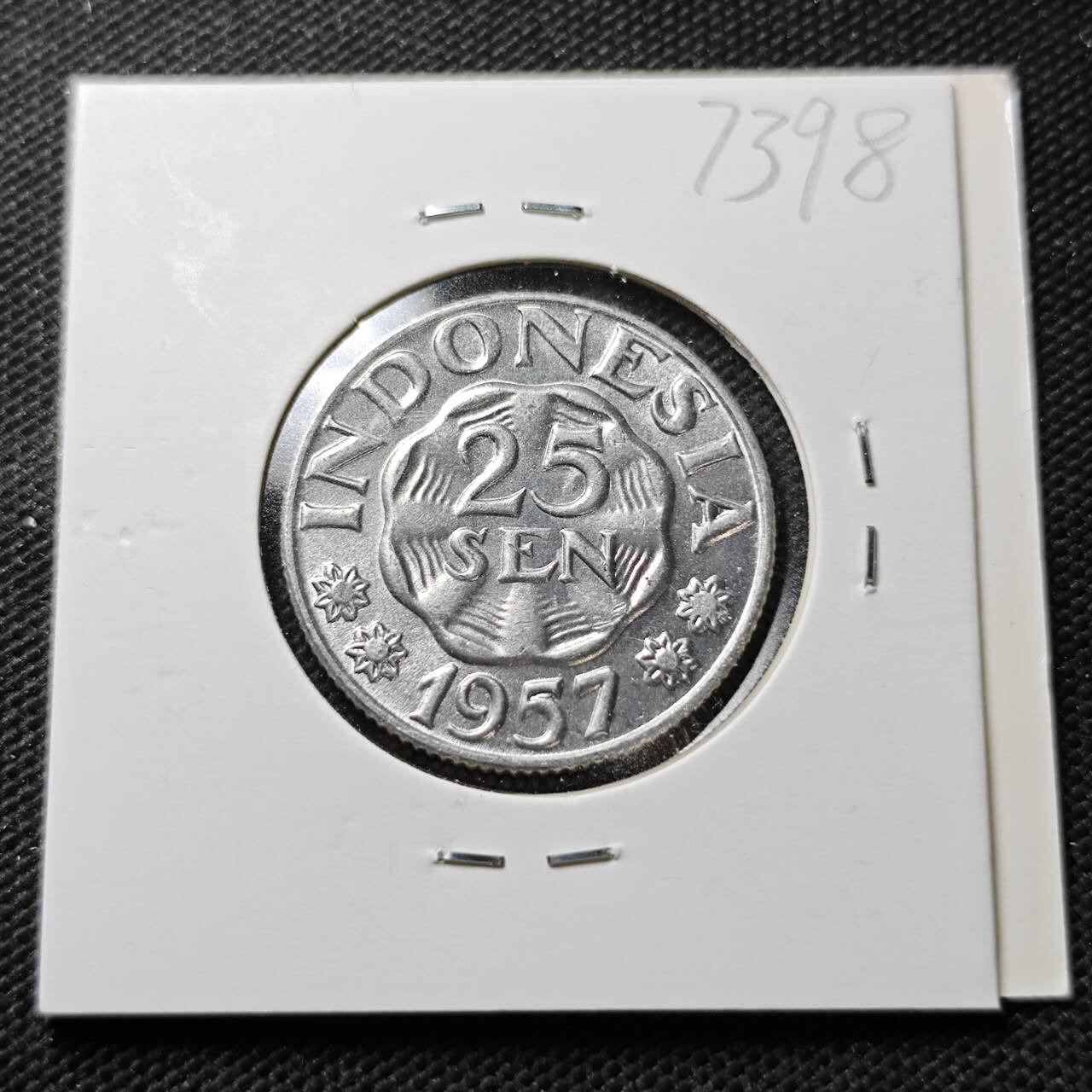 KK钱币收藏小铺  第373场  2月预留时间 周末发货  1957印度尼西亚25分 好品